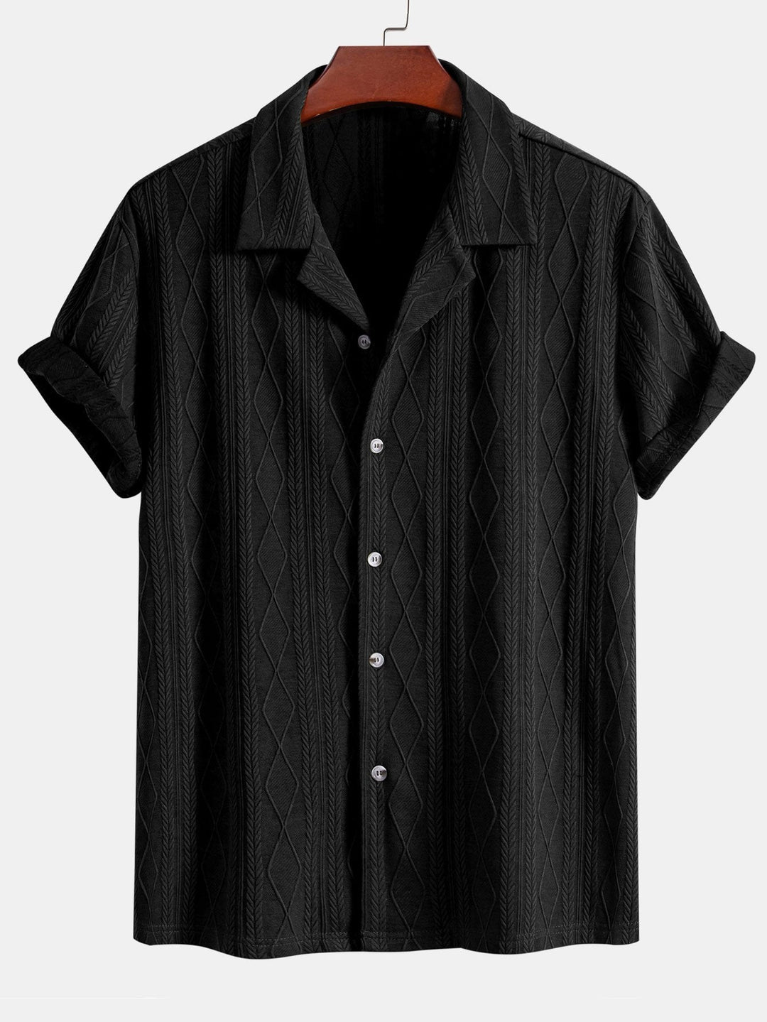 Gebreide Geometrische Ruit Jacquard Cubaanse Shirt & Rechte Linnen Broek