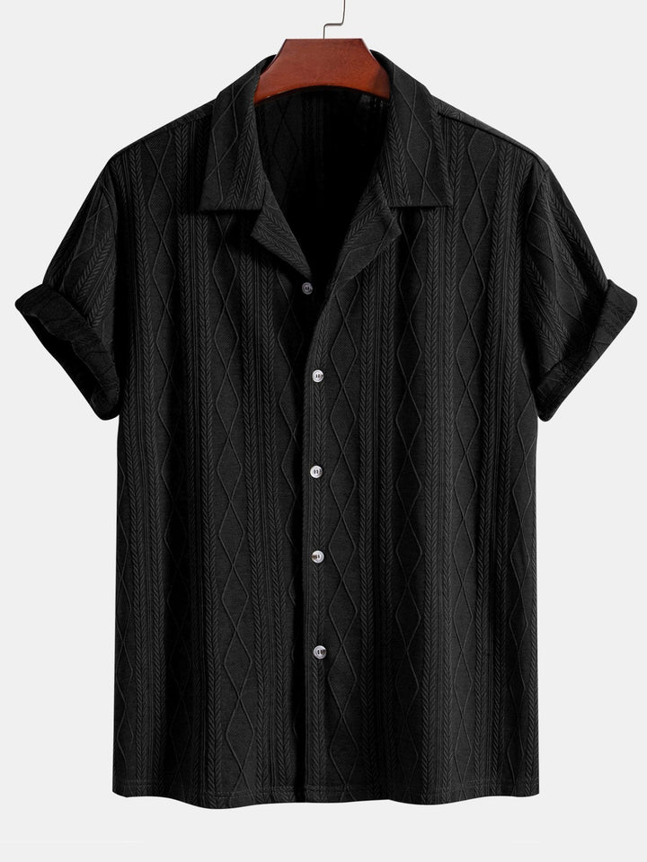 Gebreide Geometrische Ruit Jacquard Cubaanse Shirt & Rechte Linnen Broek