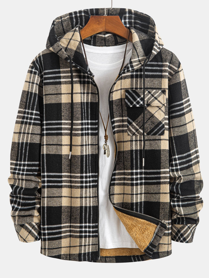 Teddy Gevoerde Flanellen Geruite Hoodie Shirt