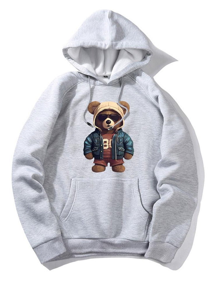 Bear In Leather Jacket Print Hoodie & Jogger Pants
