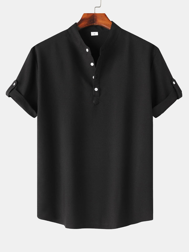 Korte Mouwen Linnen Look Henley Shirt