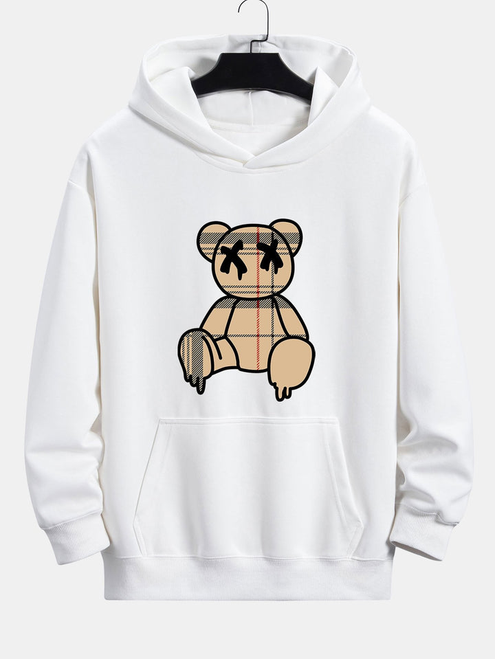 Geruite Oplosbare Beerprint Relax Fit Hoodie & Rechte Pijpen Corduroy Broek
