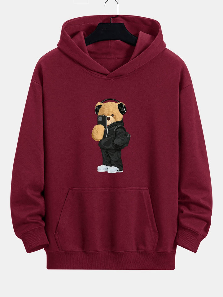 Fashion Bear Foto Print Relax Fit Hoodie & Rechte Pijpen Corduroy Broek