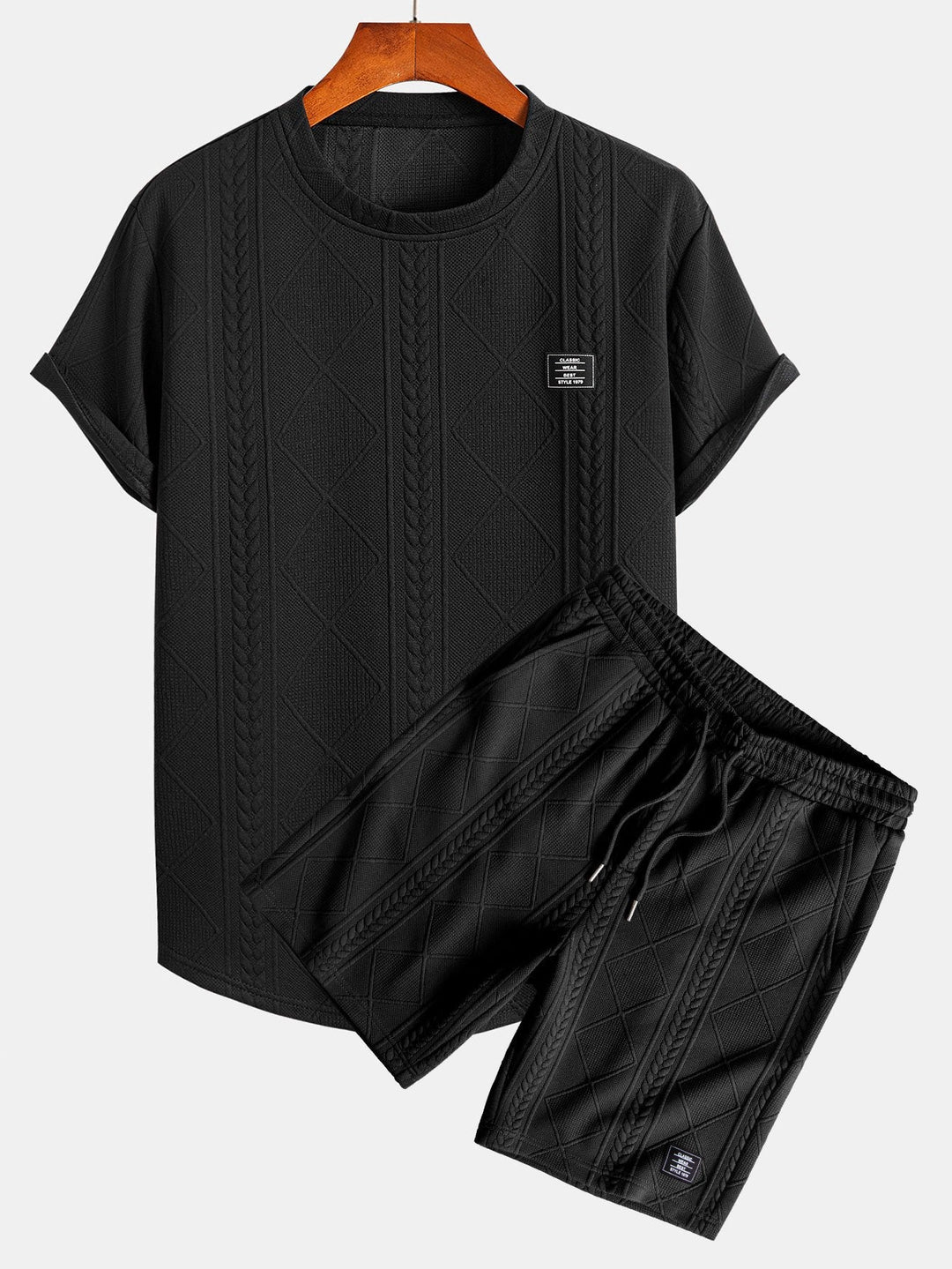 Korte Mouw Geometrisch Jacquard Boog Hem T-Shirt & Shorts