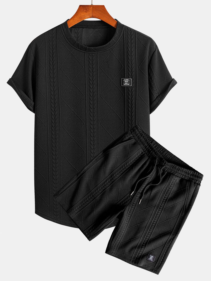 Korte Mouw Geometrisch Jacquard Boog Hem T-Shirt & Shorts