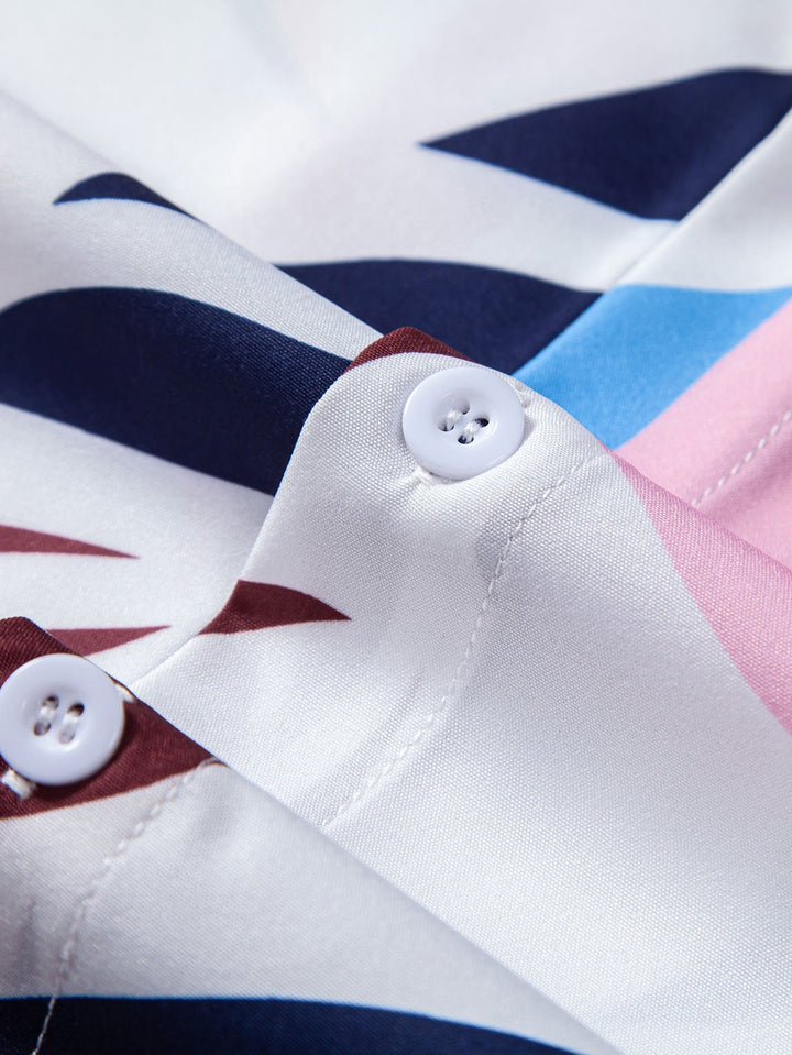 Leaf Kleur Blokprint Overhemd met Knopen & Zwemshort