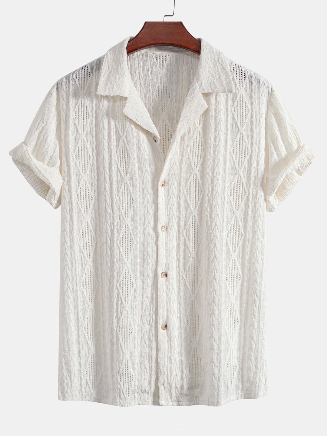 Geometrisch Jacquard Cubaanse Shirt & Textuur Shorts Met Voering
