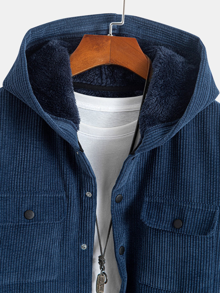 Fleece Gevoerde Corduroy Hoodie Overshirt