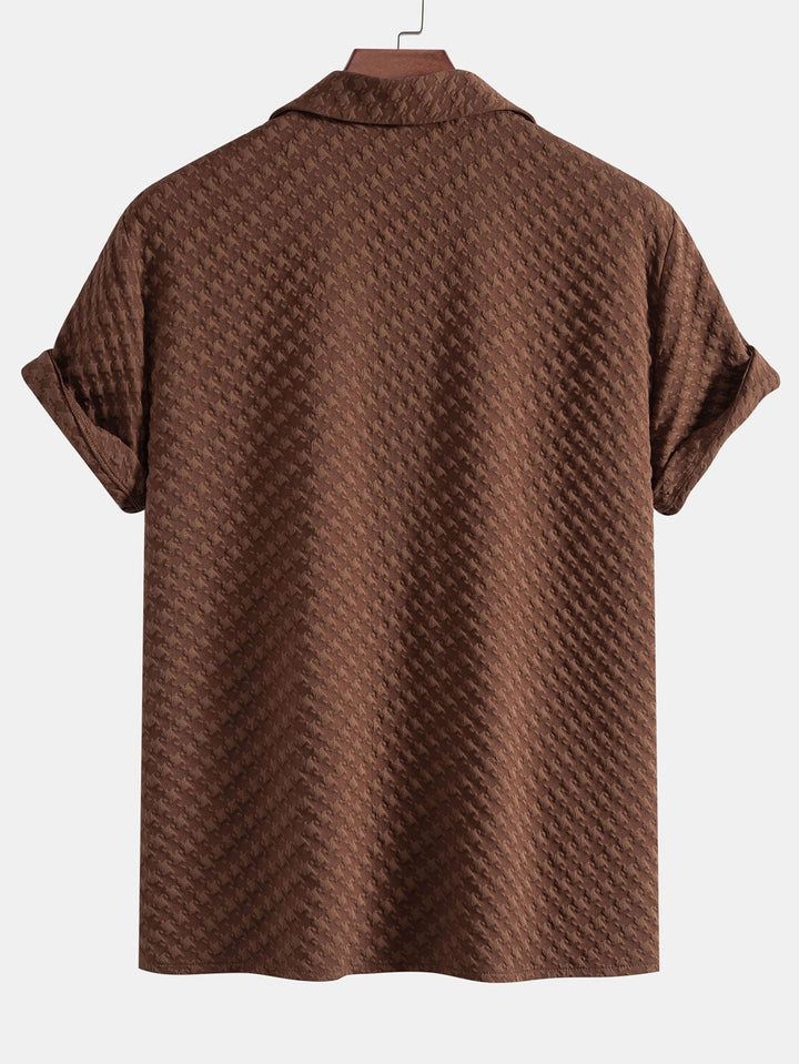 Houndstooth Jacquard Cubaanse Shirt & Rechte Linnen Broek