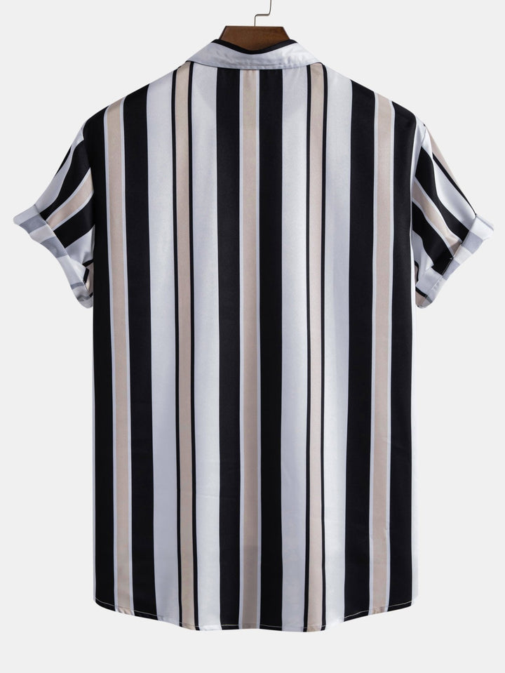 Stripe Print Button Up Shirt & Swim Short