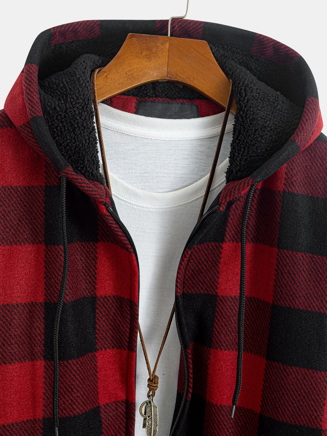 Teddy Fleece Gevoerde Flanellen Ruit Hoodie