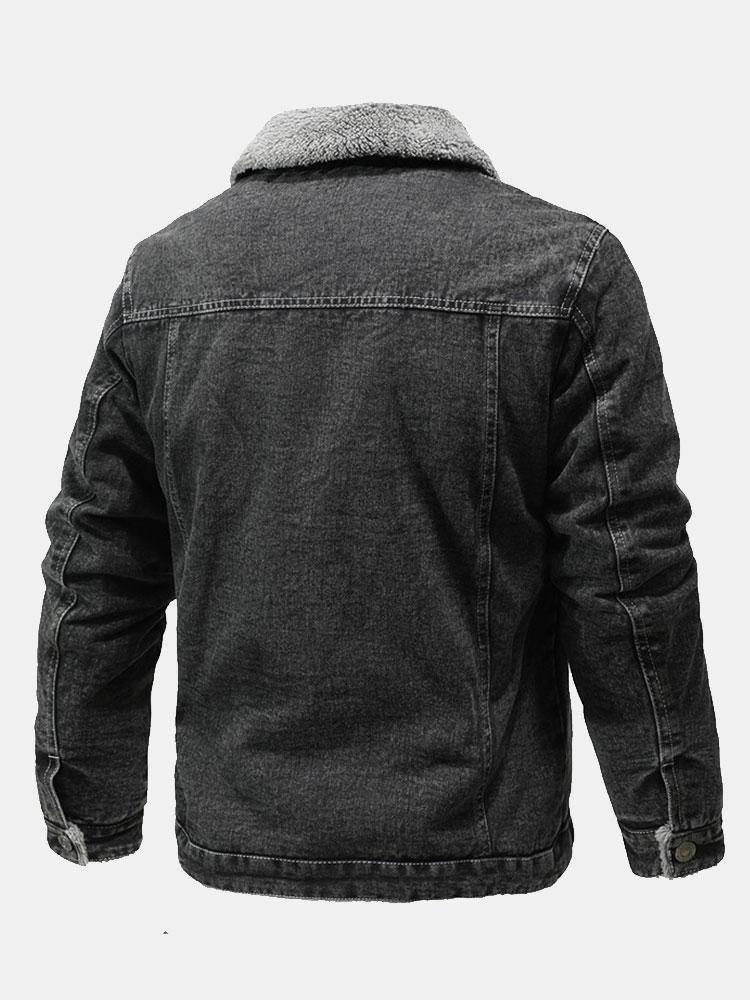 Teddy Gevoerde Gewassen Denim Jas