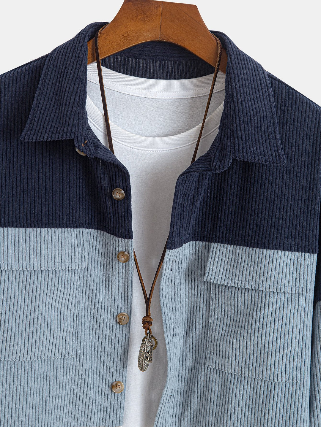 Kleur Blok Corduroy Shirt Met Zakken