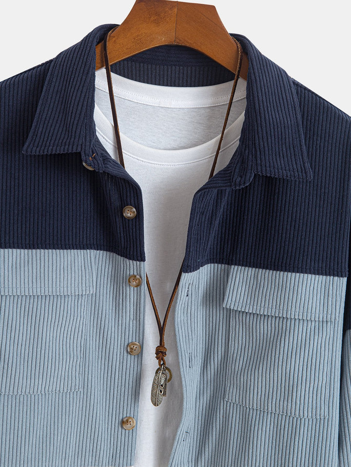 Kleur Blok Corduroy Shirt Met Zakken