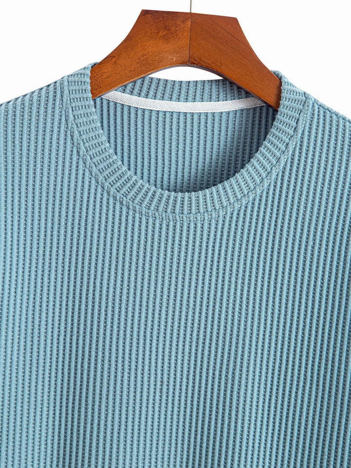 Gebreid Wafel Boog Hem T-Shirt & Trekkoord Wafel Korte Broek