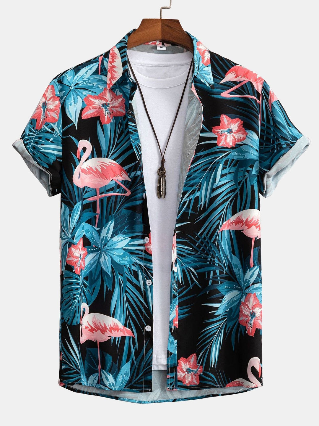 Flamingo Tropisch Print Knop-Up Shirt & Korte Zwemshorts