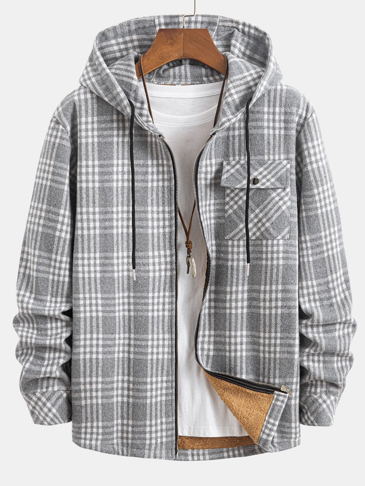 Teddy Gevoerde Flanellen Geruite Hoodie Shirt