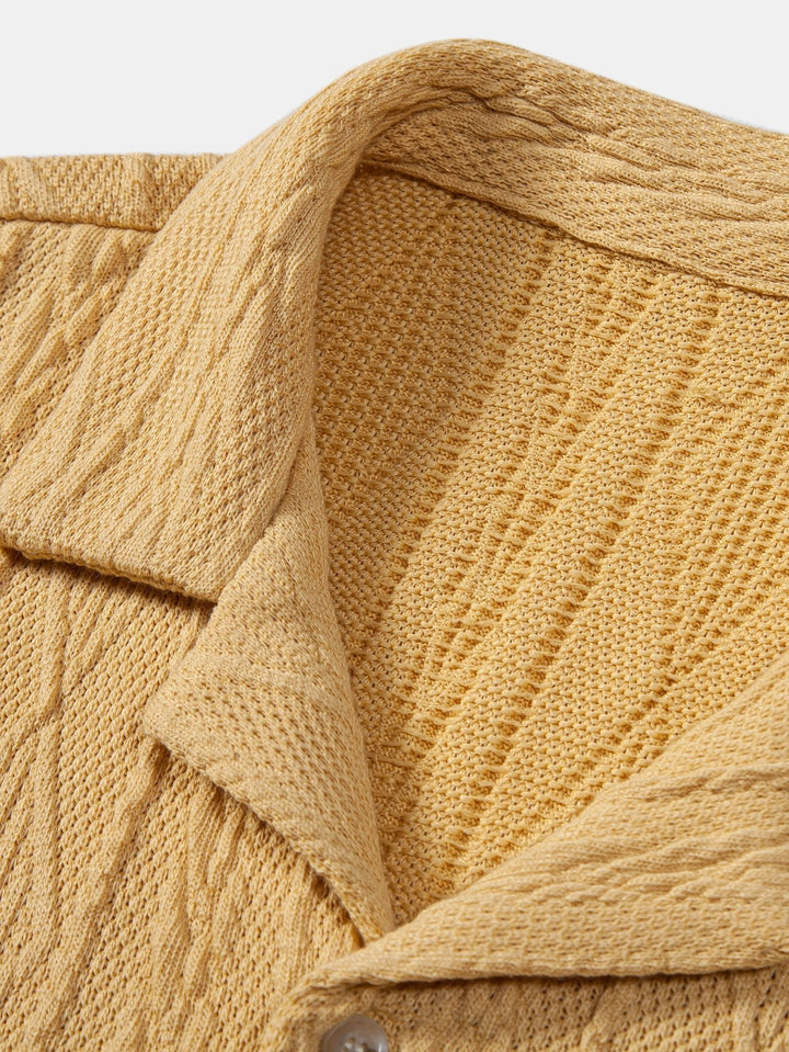 Knitted Geometric Texture Cuban Shirt & Men's Mid Length Drawstring Swim Shorts