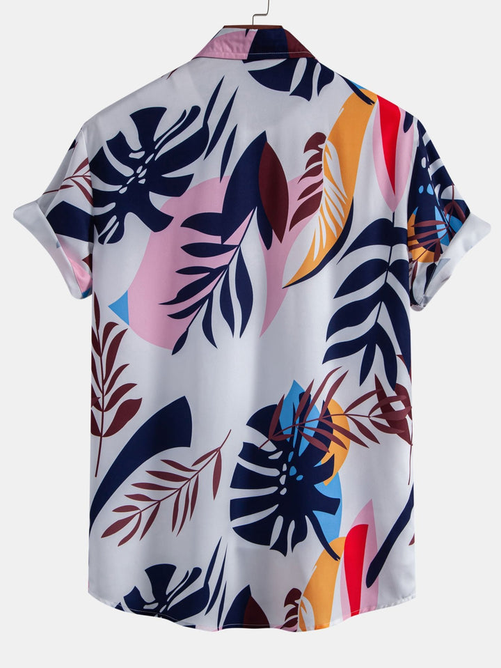 Leaf Kleur Blokprint Overhemd met Knopen & Zwemshort