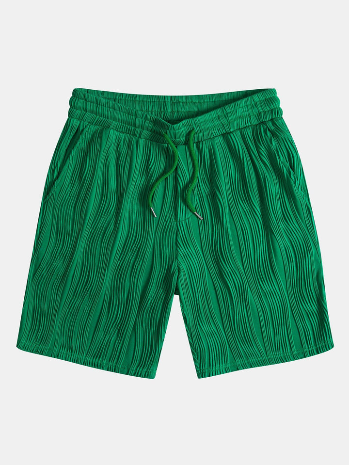 Wavy Texture Button-Up Shirt & Shorts