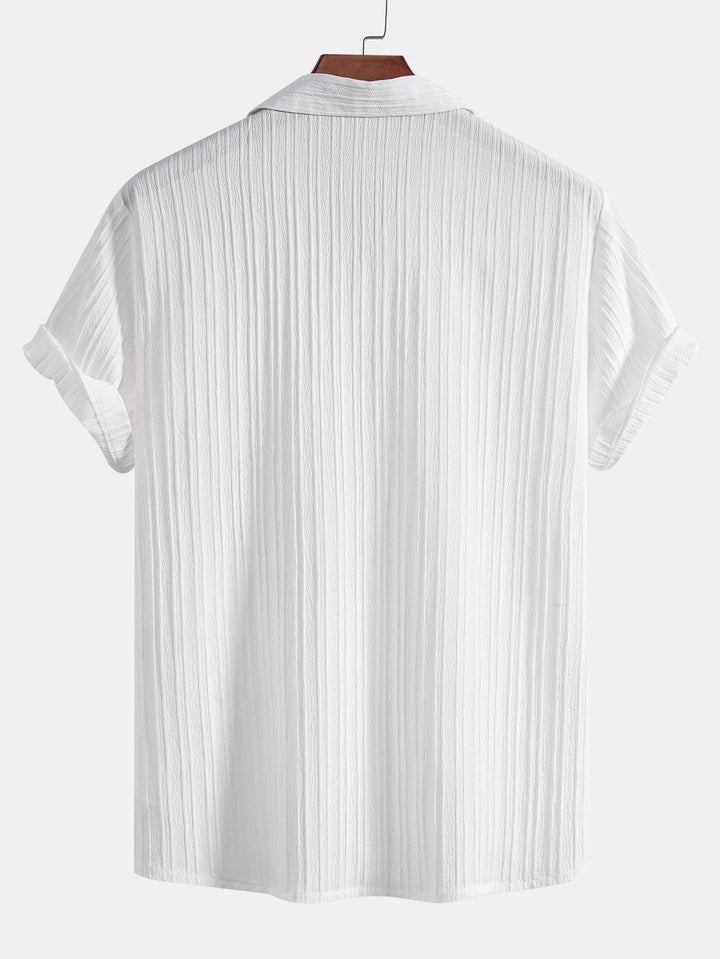 Striped Jacquard Cuban Collar Shirt & Straight Linen Pants