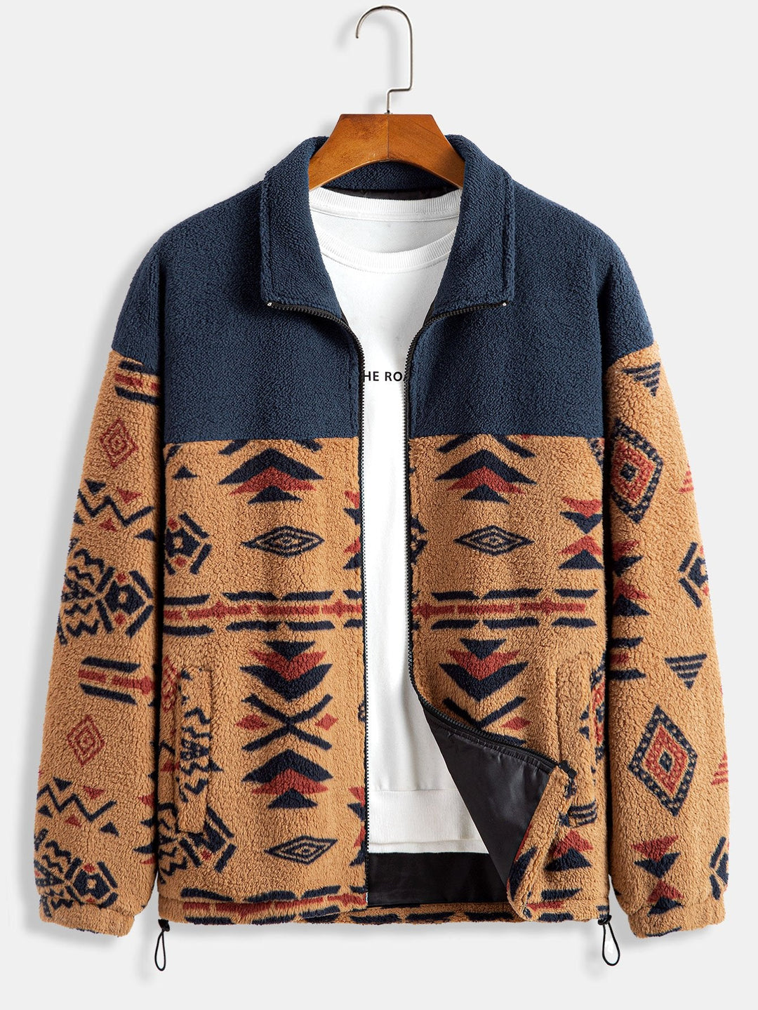 Azteekse Print Patchwork Teddy Fleece Jas