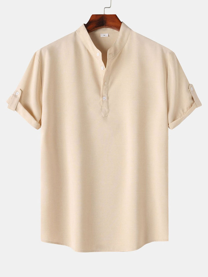 Korte Mouwen Linnen Look Henley Shirt