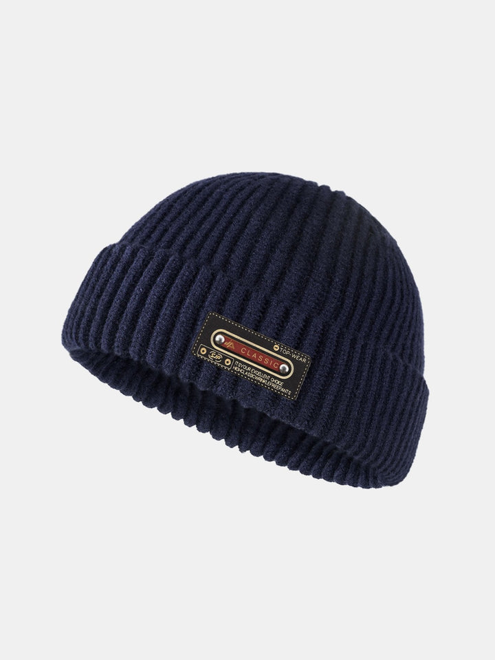 Solid Kleur Slogan Patch Gebreide Beanie Hoed