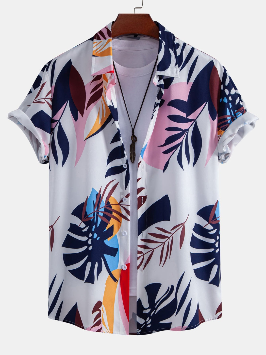 Leaf Kleur Blokprint Overhemd met Knopen & Zwemshort