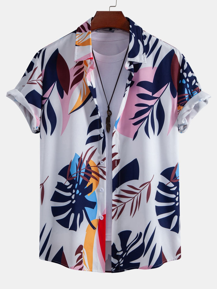 Leaf Kleur Blokprint Overhemd met Knopen & Zwemshort