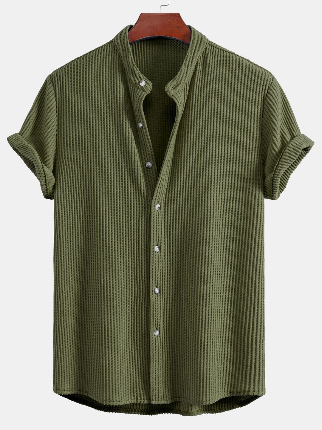 Wafel Stand Kraag Shirt & Trekkoord Wafel Shorts
