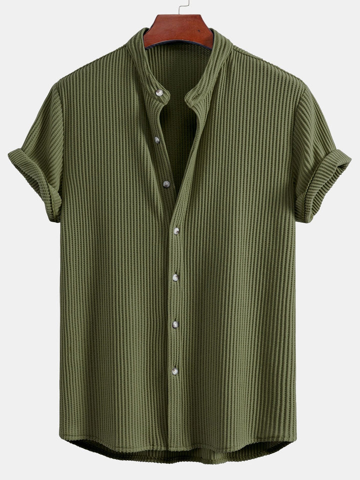 Wafel Stand Kraag Shirt & Trekkoord Wafel Shorts