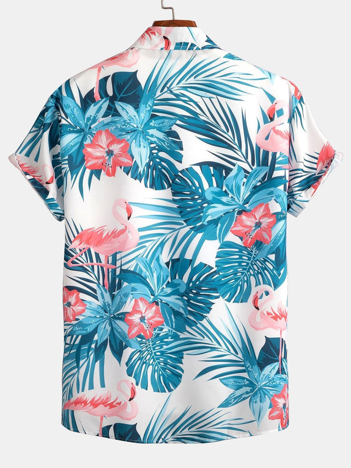 Flamingo Tropisch Print Knop-Up Shirt & Zwemshorts