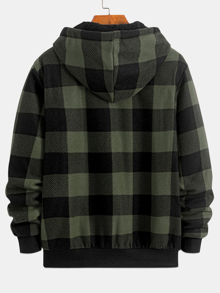 Teddy Fleece Gevoerde Flanellen Ruit Hoodie