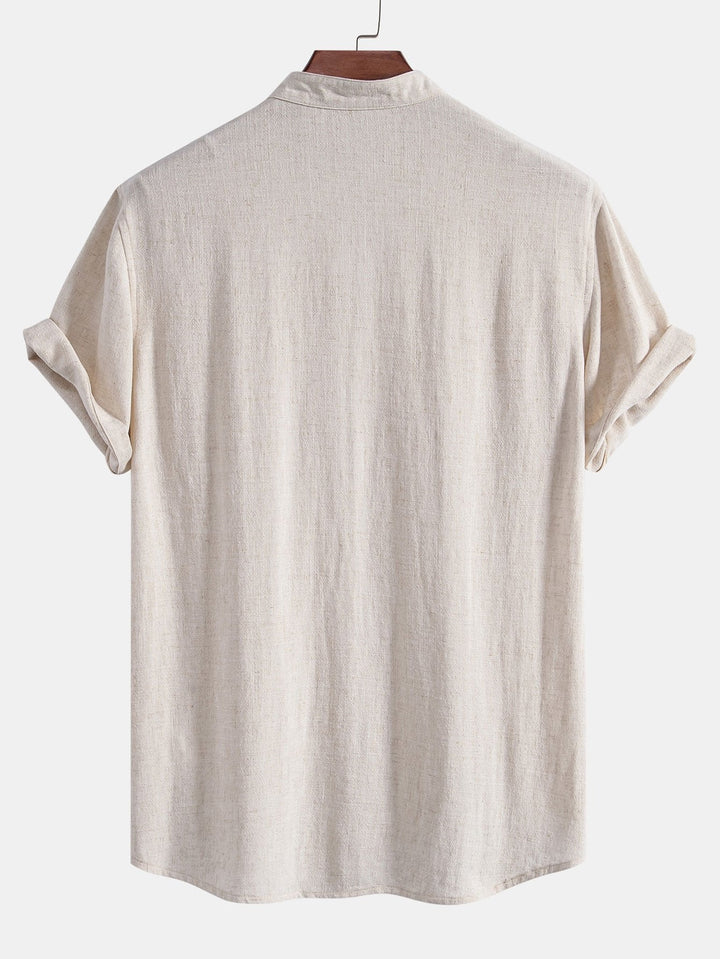 V-neck Linen Rayon Blend Shirt & Straight Leg Linen Pants