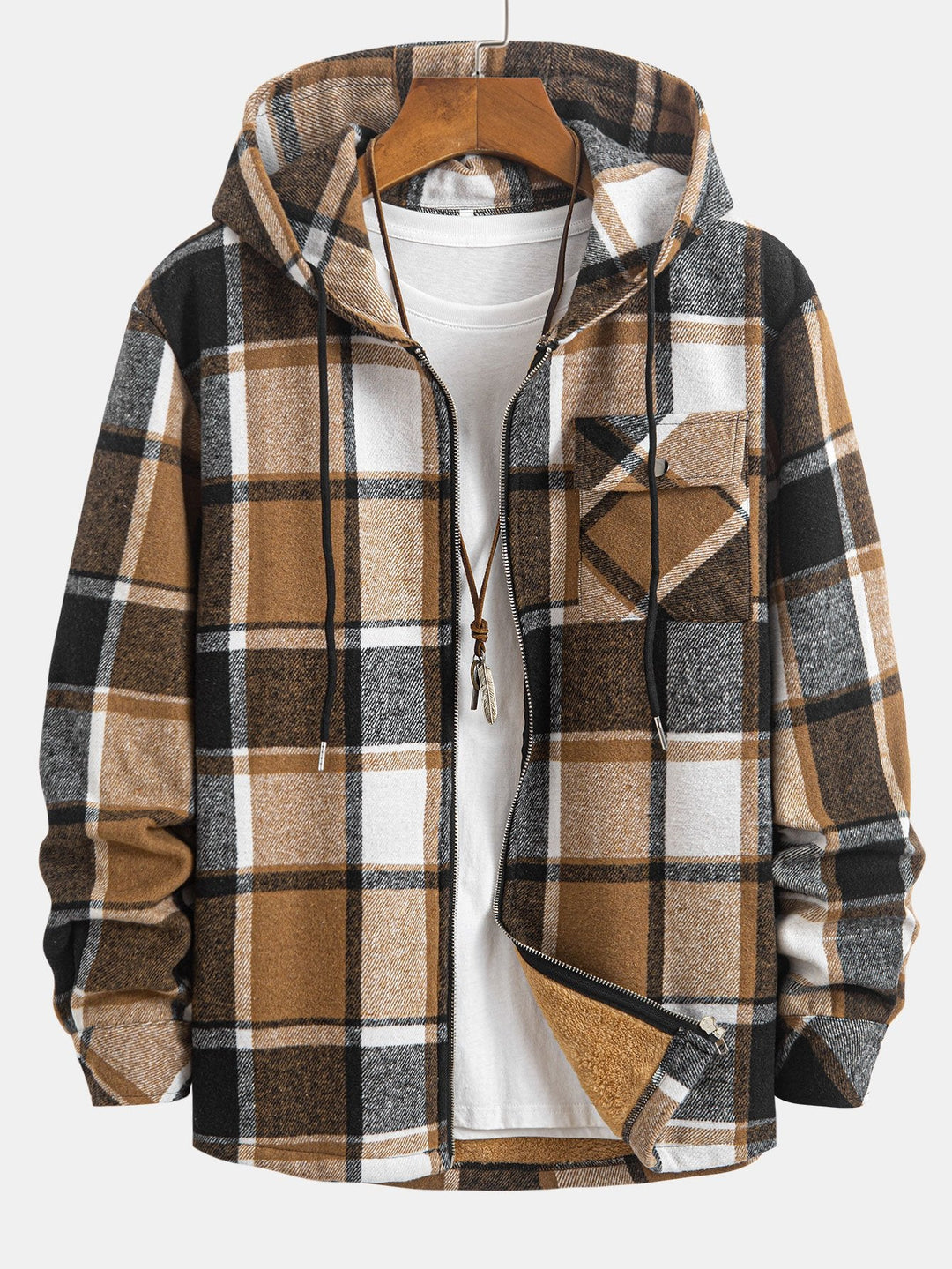 Teddy Gevoerde Flanellen Geruite Hoodie Shirt