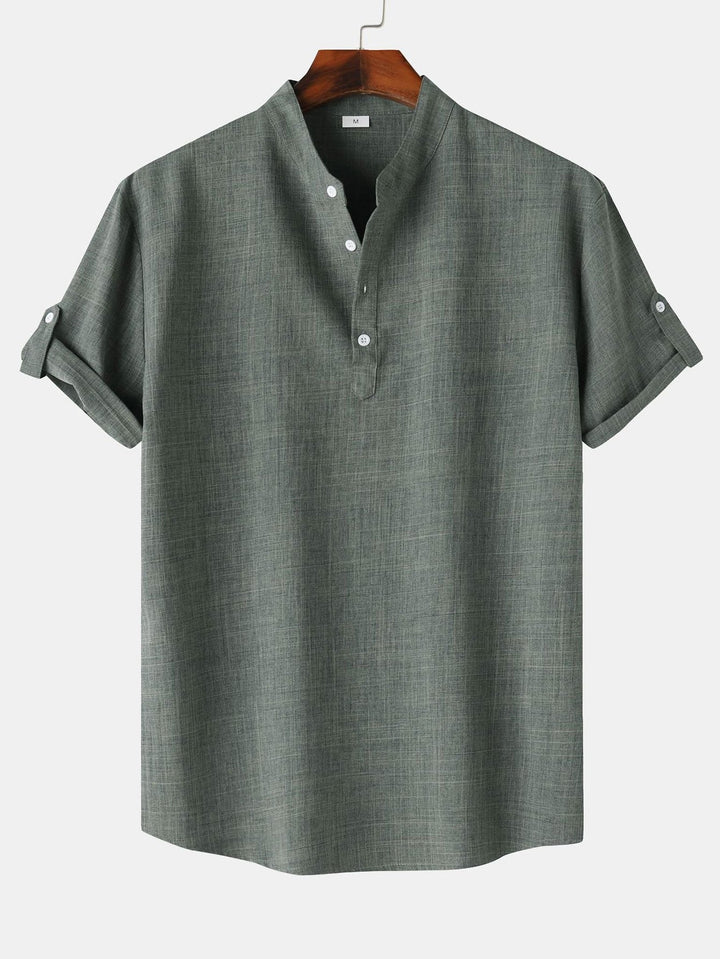 Korte Mouwen Linnen Look Henley Shirt