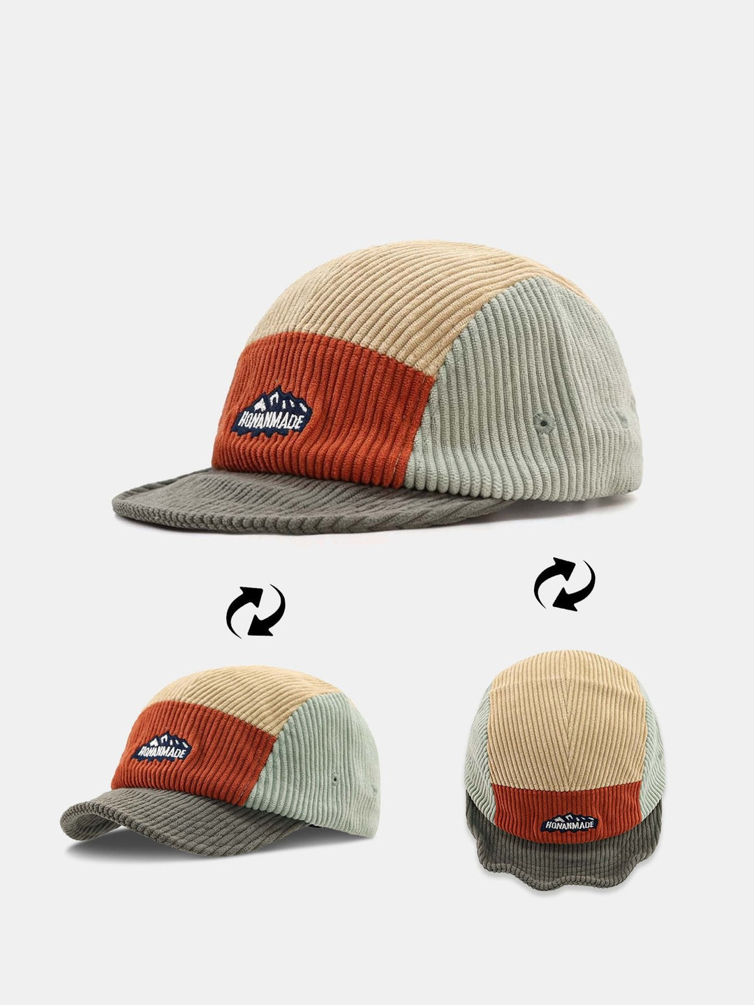 Slogan Patroon Kleur Blok Corduroy Baseball Cap