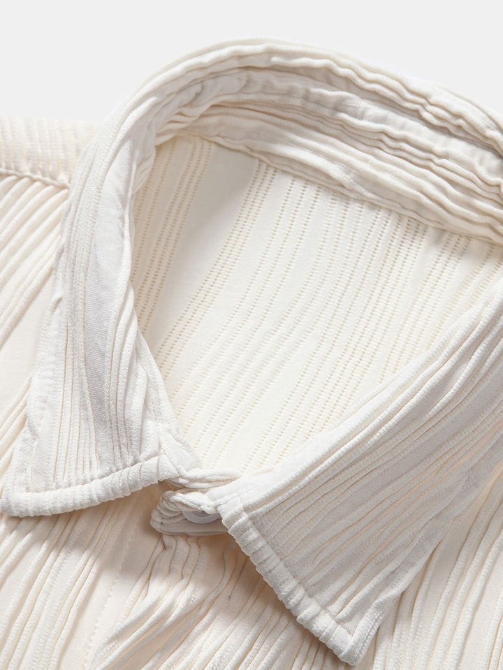 Wavy Texture Button-Up Shirt & Shorts