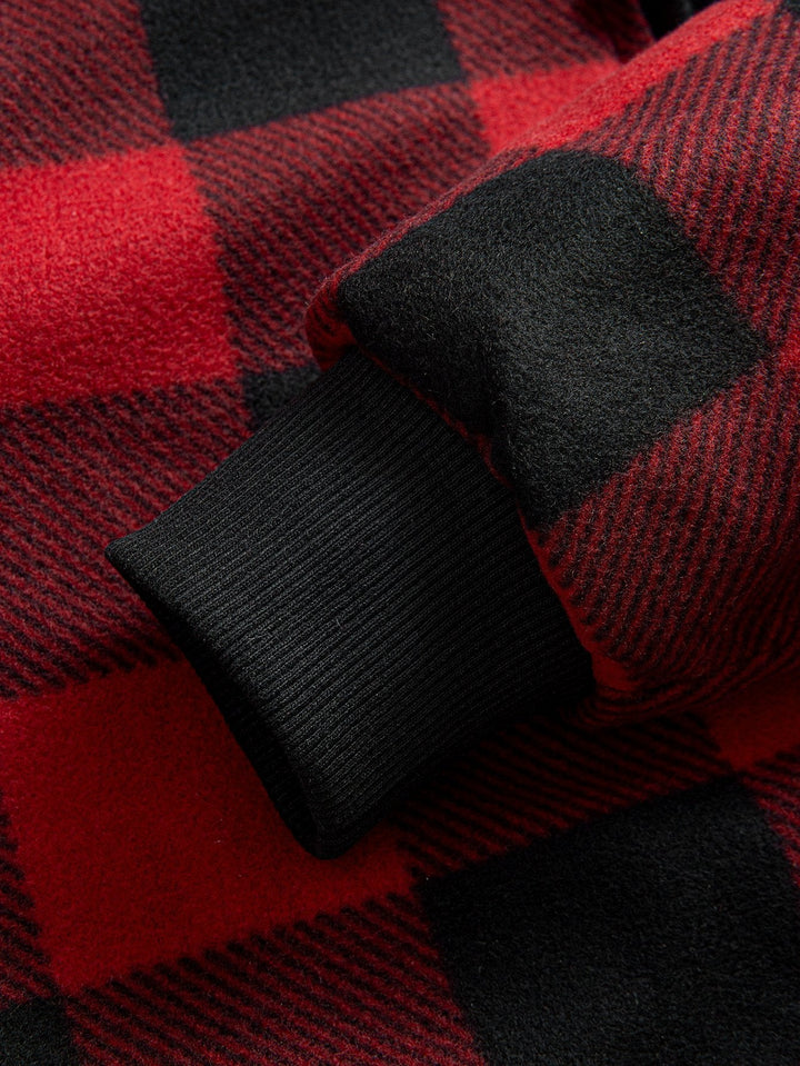 Teddy Fleece Gevoerde Flanellen Ruit Hoodie