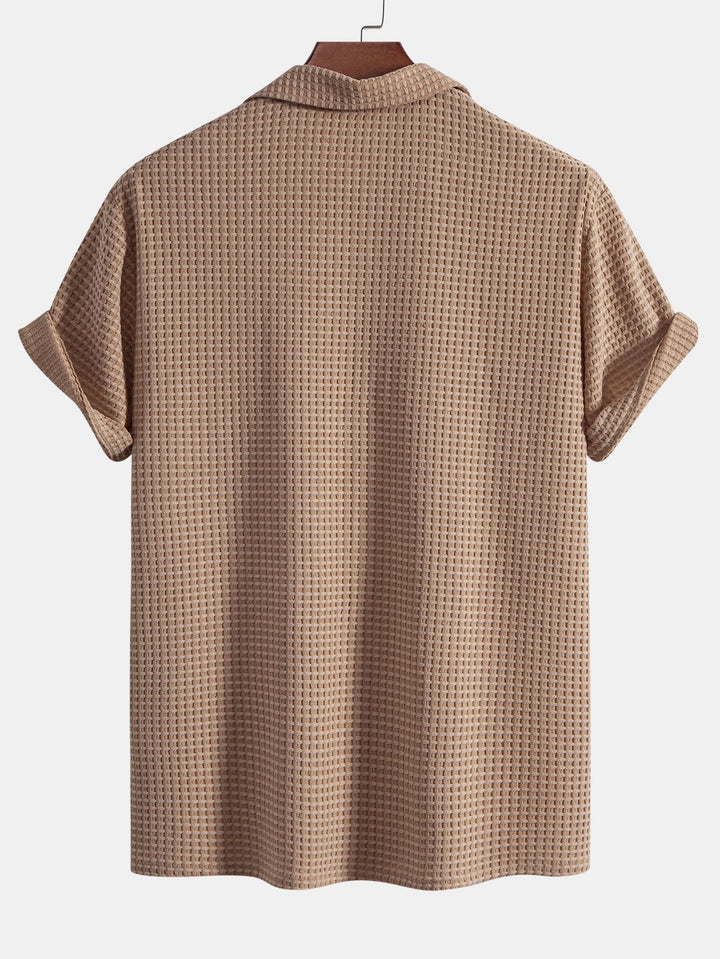 Korte Mouwen Wafel Cubaanse Shirt & Rechte Pijpen Linnen Broek