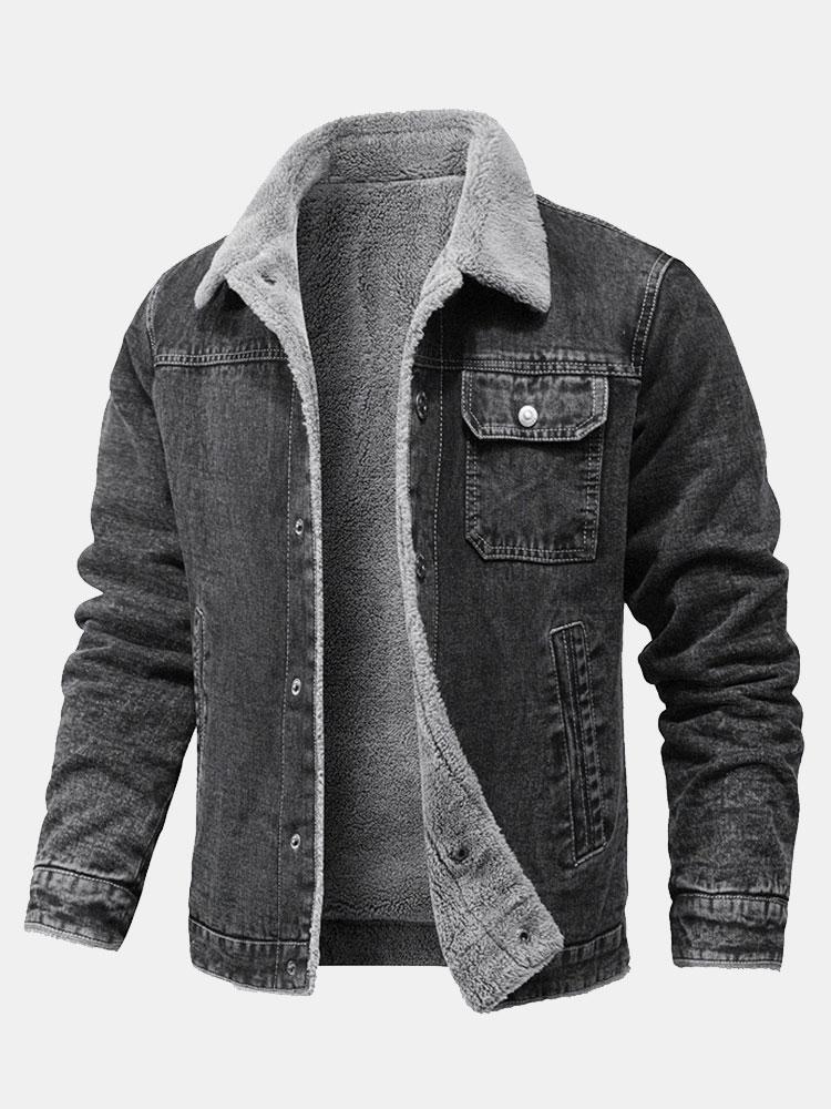 Teddy Gevoerde Gewassen Denim Jas
