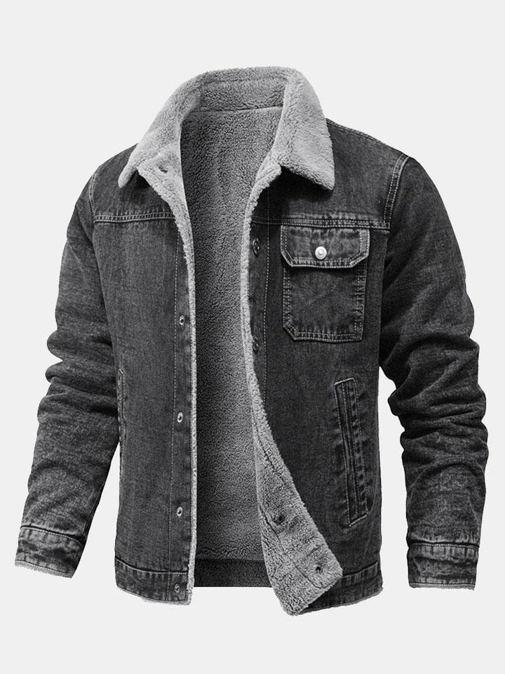 Teddy Gevoerde Gewassen Denim Jas