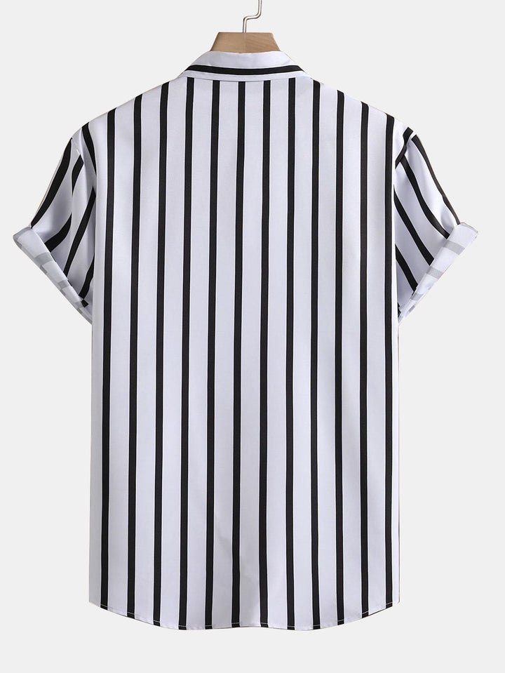 Gestreepte Print Knop-Up Shirt & Zwemshorts