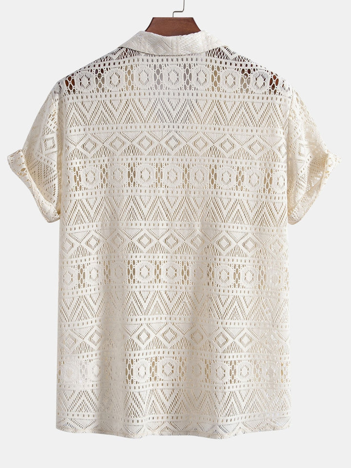Korte Mouw Geometrisch Textuur Cuban Shirt & Linnen Katoen Mix Shorts