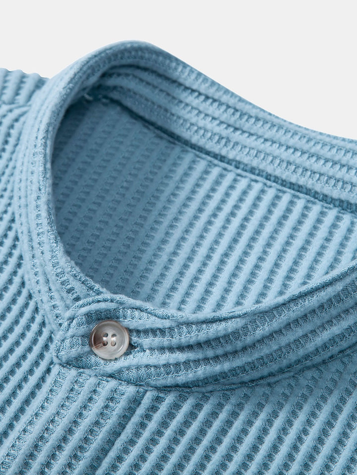 Wafel Stand Kraag Shirt & Trekkoord Wafel Shorts