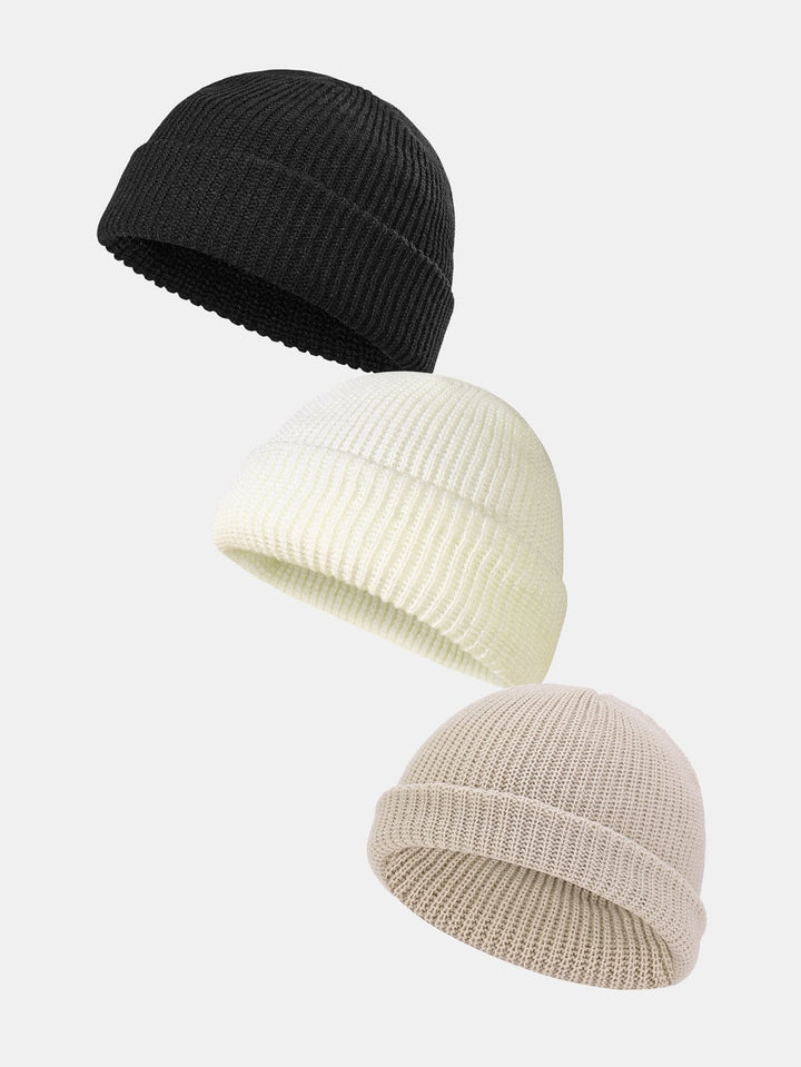 3 Stuks Solide Kleur Warme Gebreide Muts
