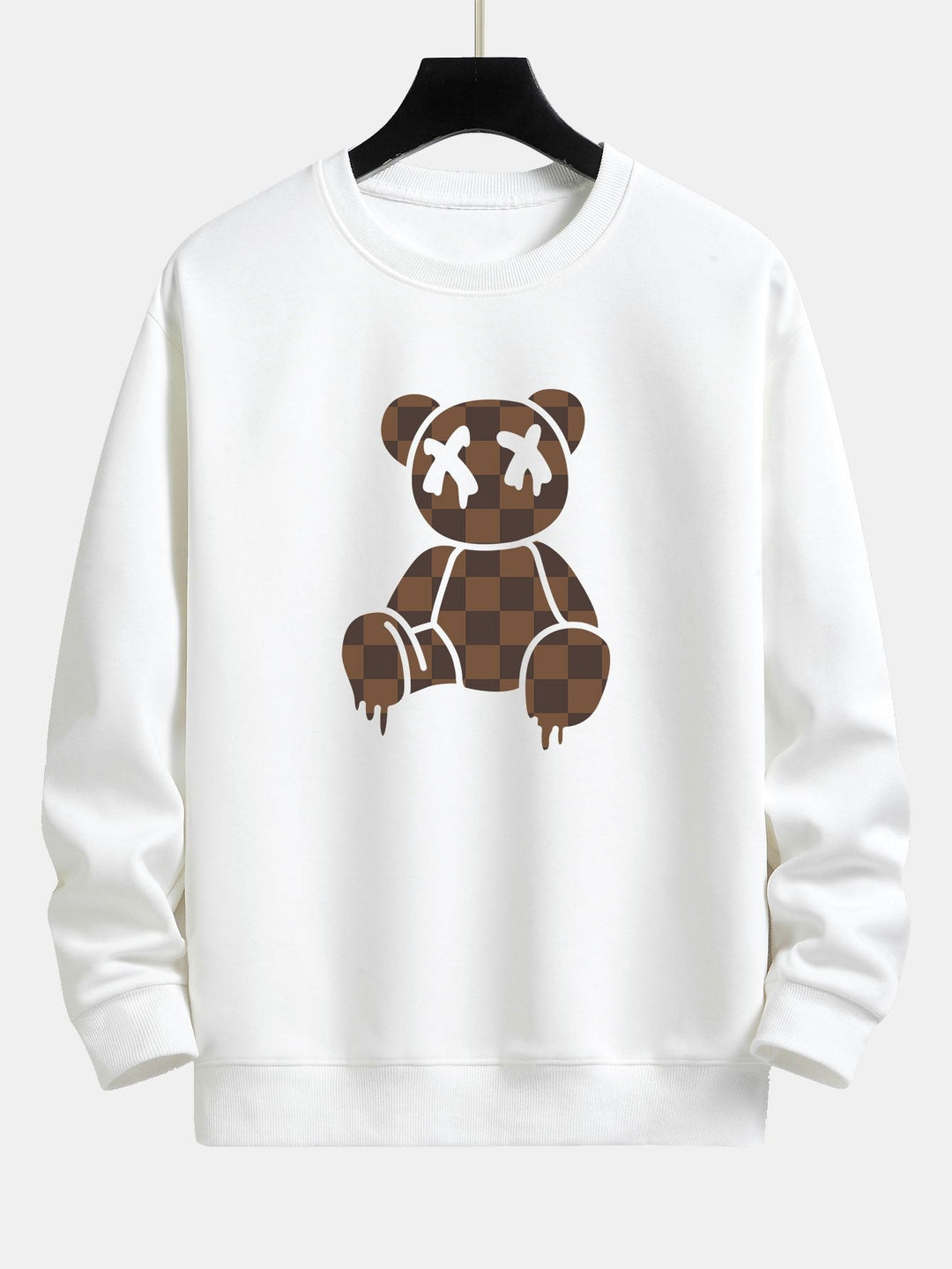 Checkerboard Dissolving Bear Print Relax Fit Sweatshirt & Straight Leg Corduroy Pants