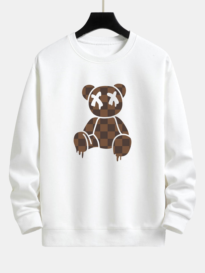 Checkerboard Dissolving Bear Print Relax Fit Sweatshirt & Straight Leg Corduroy Pants