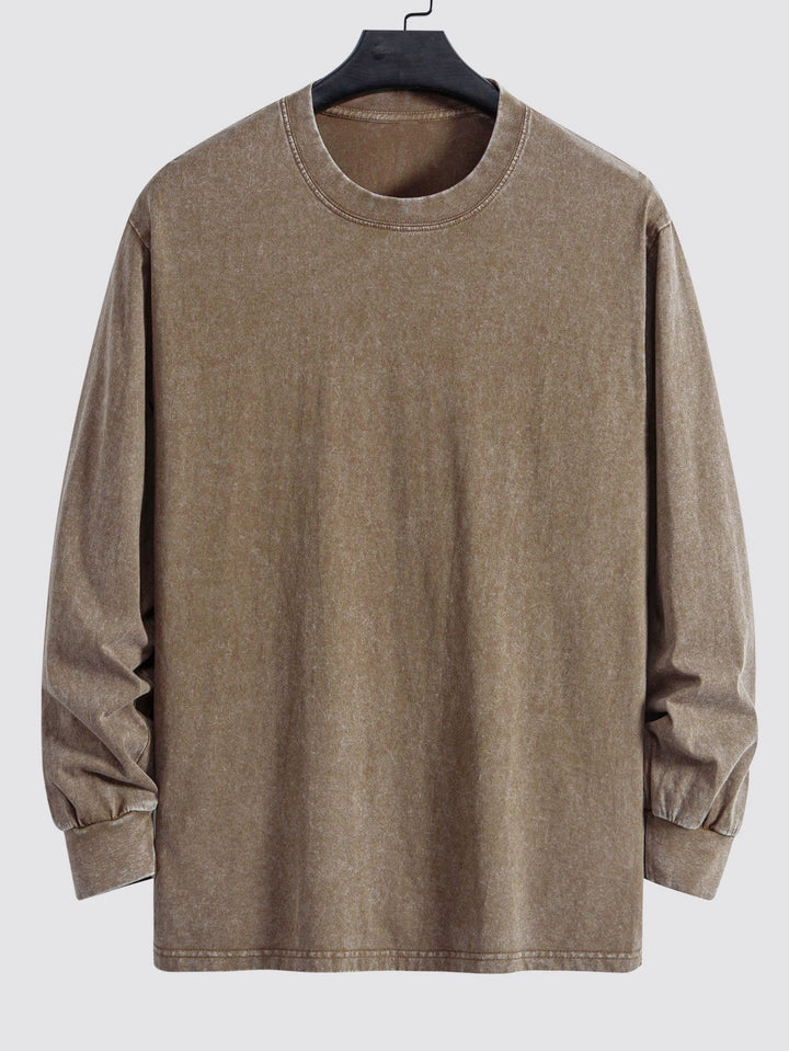 Relax Fit Lange Mouw Gewassen Versleten T-Shirt
